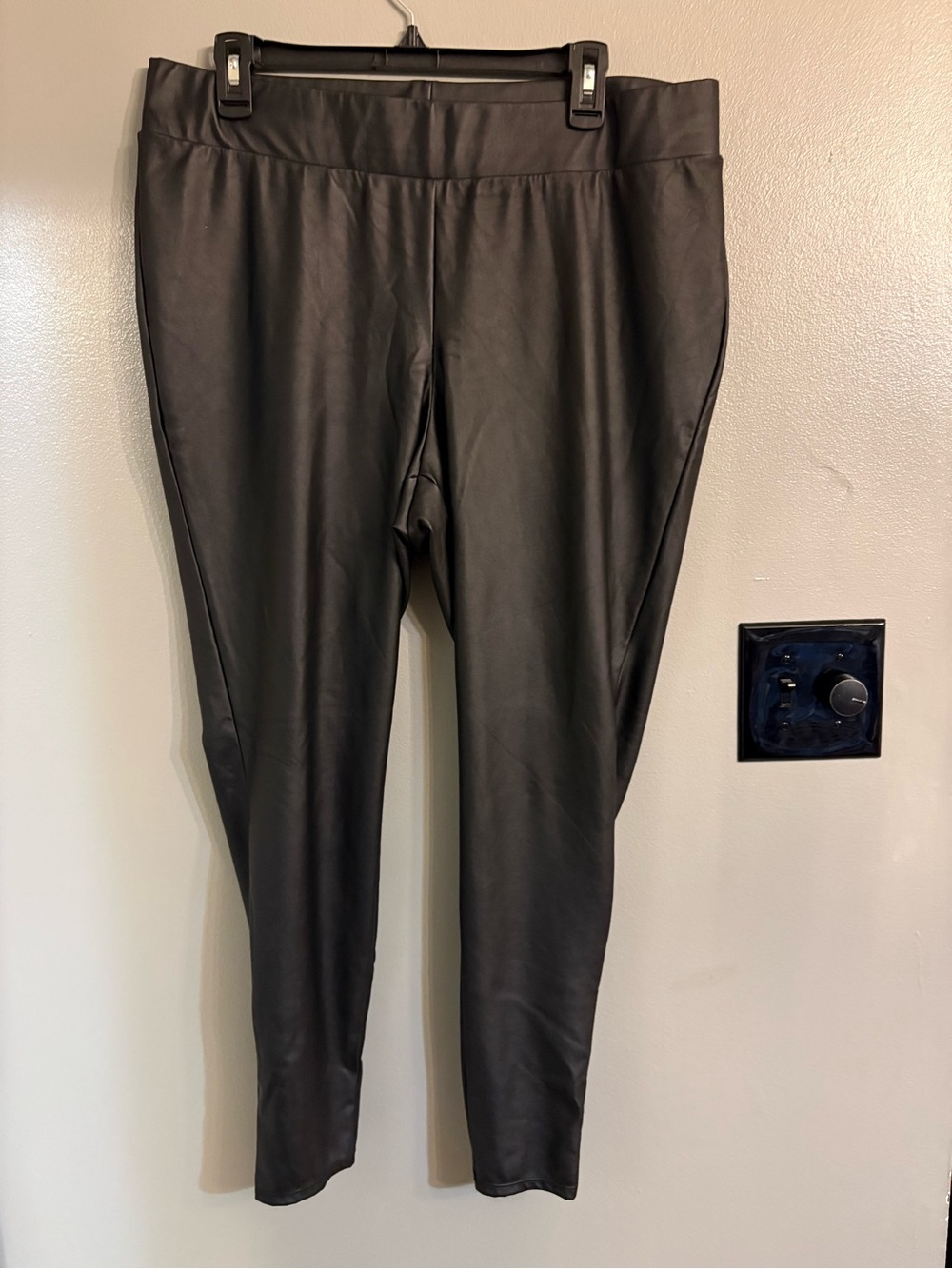 Black Faux Leather Leggings - Women's Stretch Ponte Pants size 2